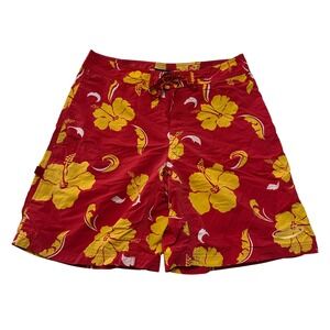 Patagonia Wavefarer Board Shorts Mens 34 Swim Surf Trunks 9" Red Hawaiian Beach